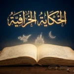 غلاف مقالة أكاديمية عن الحكاية الخرافية يُظهر كتاباً مخطوطاً مفتوحاً ينبعث منه ضوء ذهبي مع عناصر عجائبية شفافة وعنوان بالخط العربي