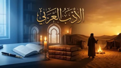 صورة غلاف أكاديمية تمثل رحلة الأدب العربي عبر العصور من الجاهلية إلى الحداثة