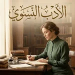 امرأة تكتب في غرفة مكتبية هادئة ترمز إلى مفهوم الأدب النسوي